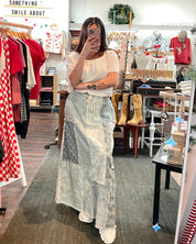 Floral Denim Patchwork Skirt