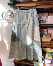 Floral Denim Patchwork Skirt