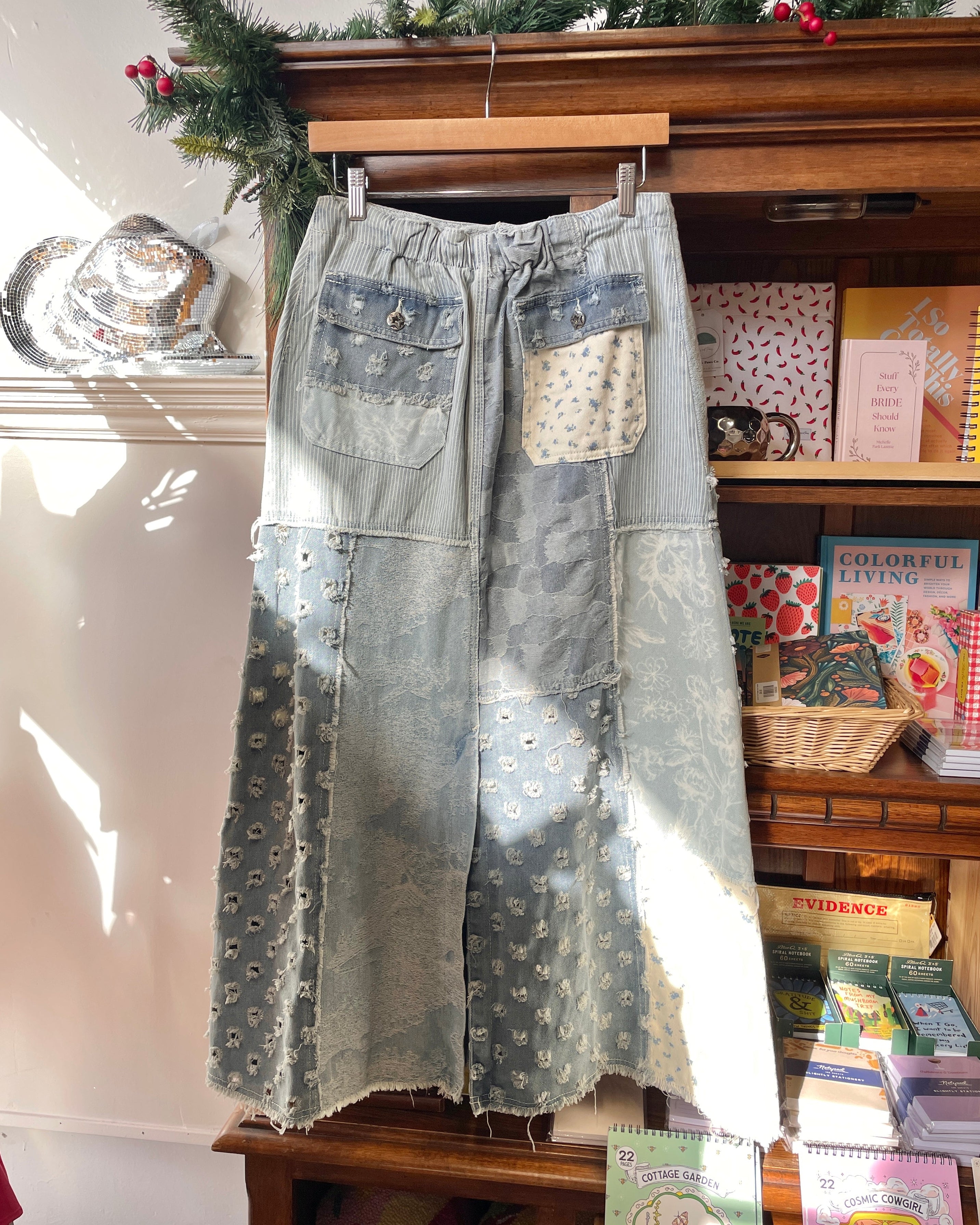 Floral Denim Patchwork Skirt