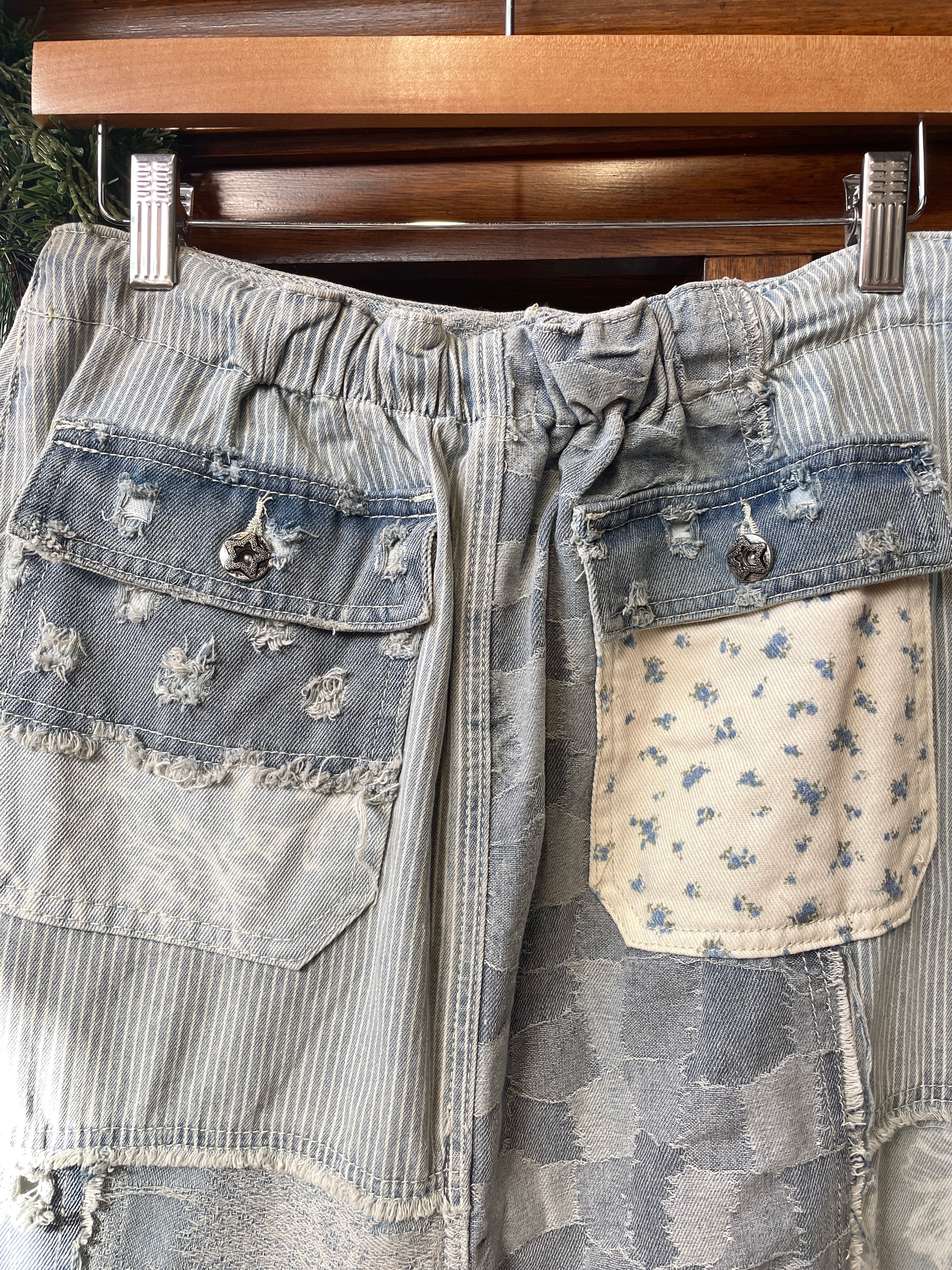 Floral Denim Patchwork Skirt