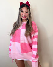 Pink Checkered Colorblock Sweater