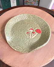 Mushrooms Ceramic Spoon Rest - Green