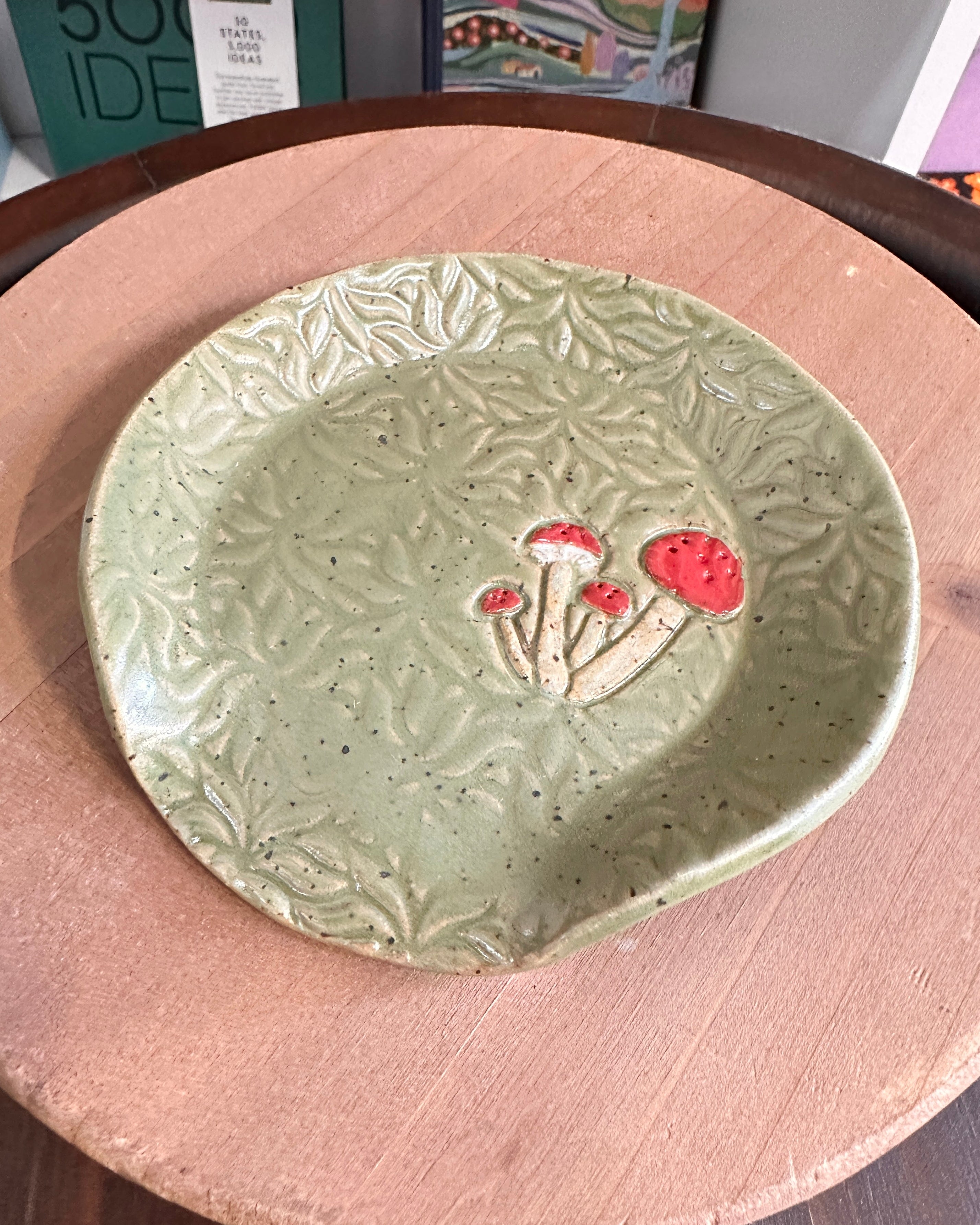 Mushrooms Ceramic Spoon Rest - Green