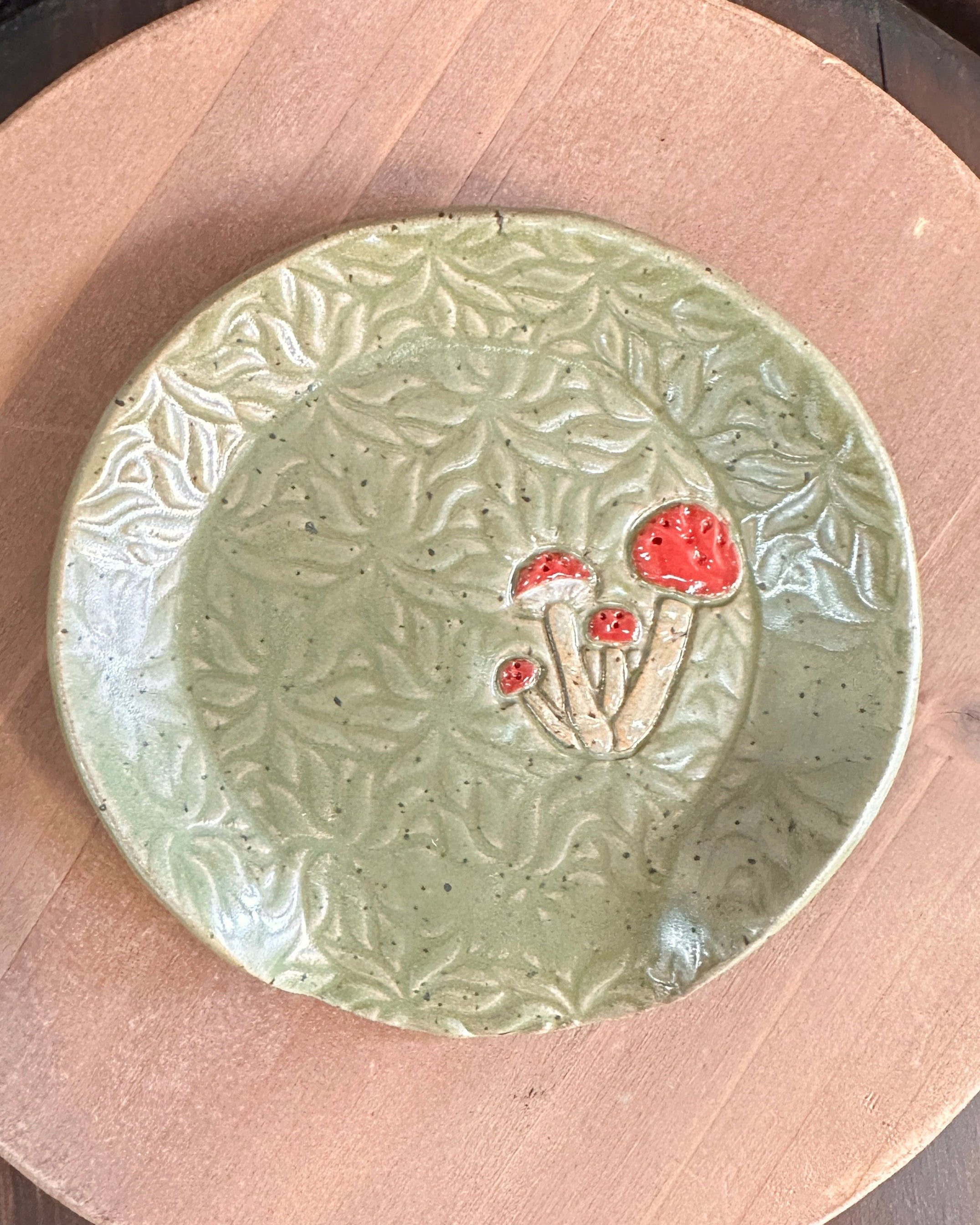 Mushrooms Ceramic Spoon Rest - Green