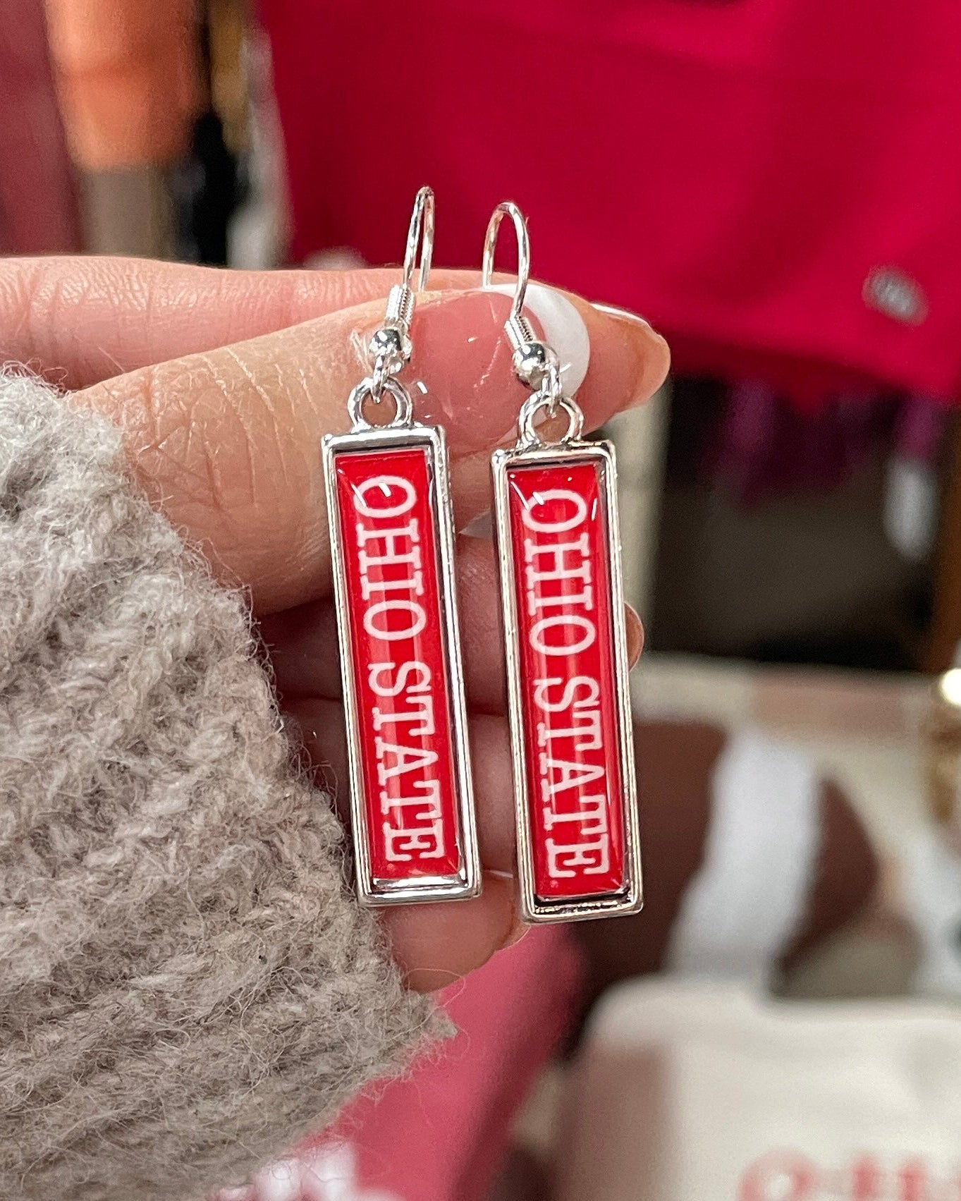 Ohio State Rectangle Earrings - Silver