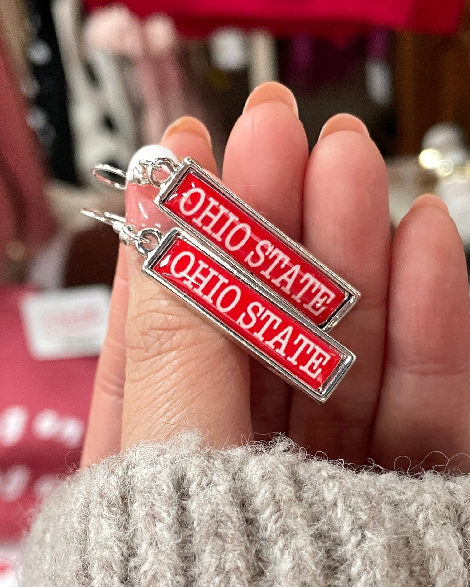 Ohio State Rectangle Earrings - Silver