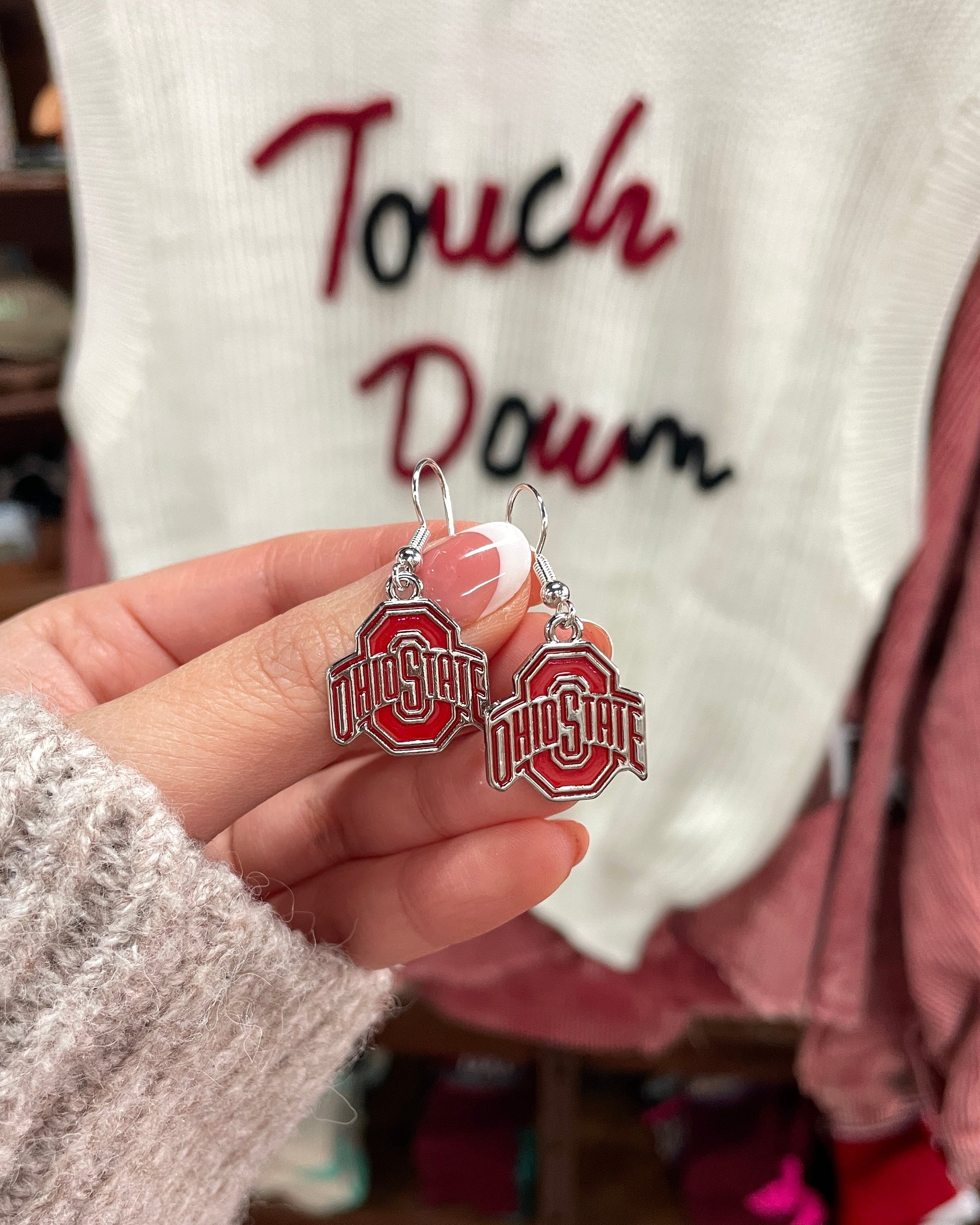 Ohio State Red Icon Logo Earrings - Silver