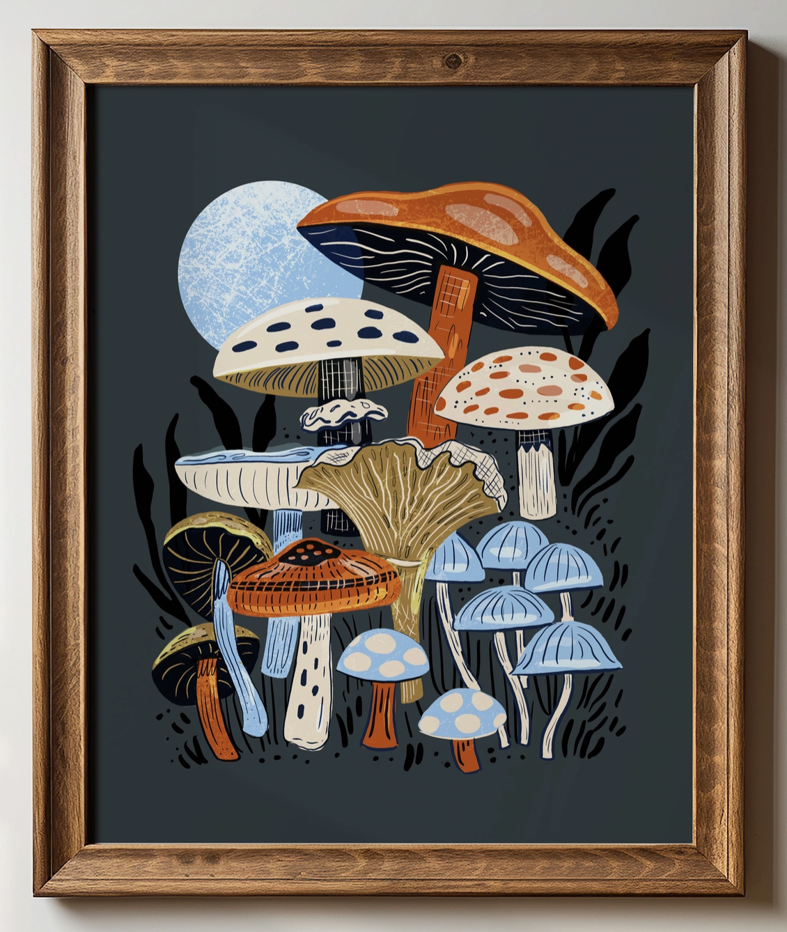 Mushrooms and Moonlight Print - 8"X10"