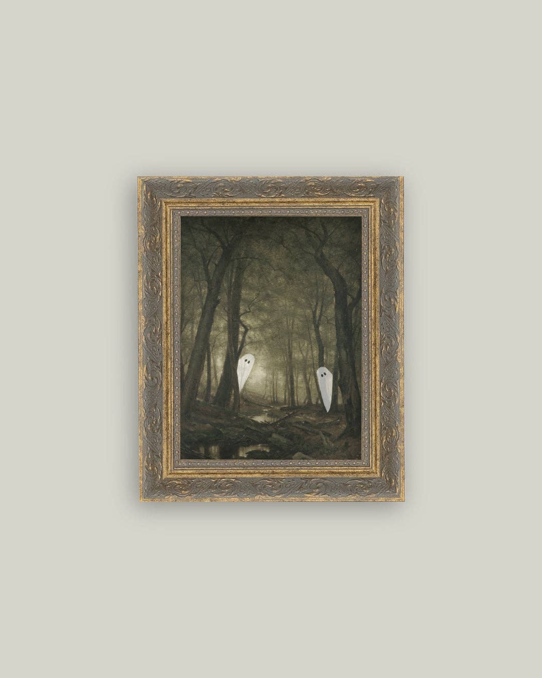Peeking Ghost Framed Antique Art: 5x7