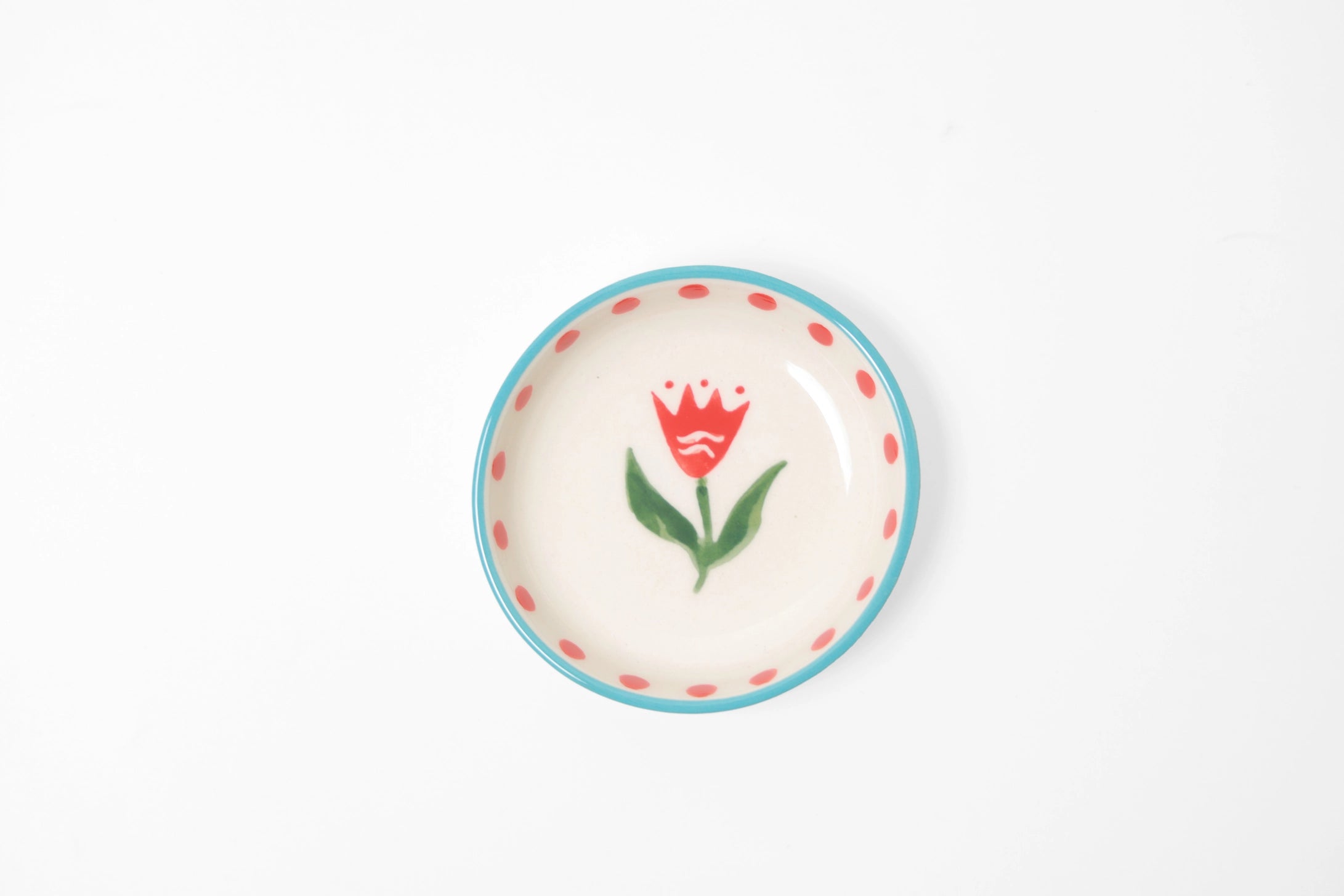 Small Ceramic Trinket / Ring Dish - Red Flower