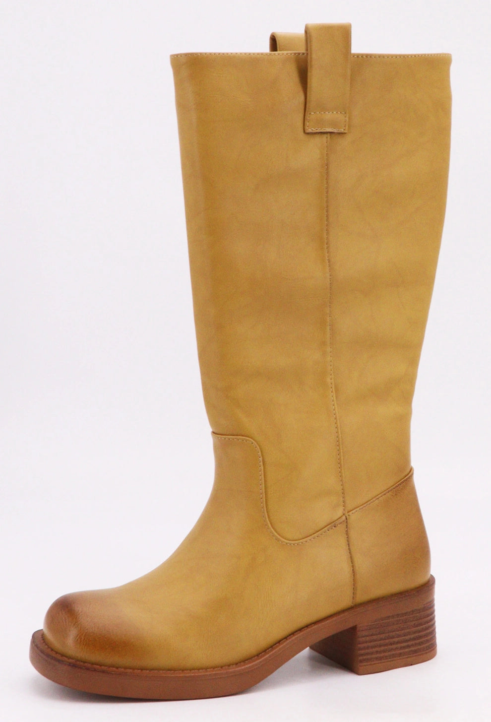 Women's Block Heel Mid Calf Boots - Banana