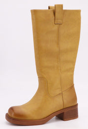 Women's Block Heel Mid Calf Boots - Banana