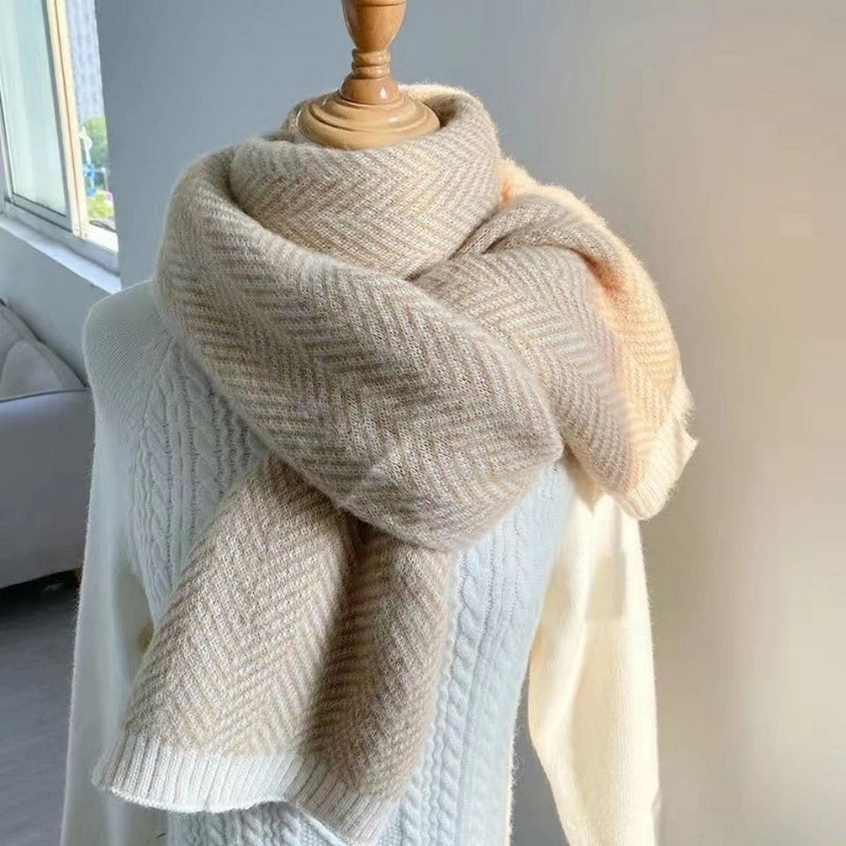 Tan/Cream Chevron Scarf