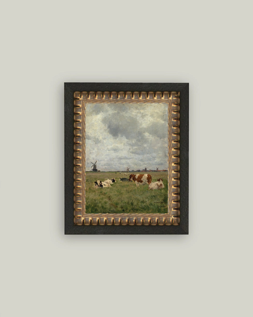 Cattle On the Pasture Framed Antique Art - 8x10