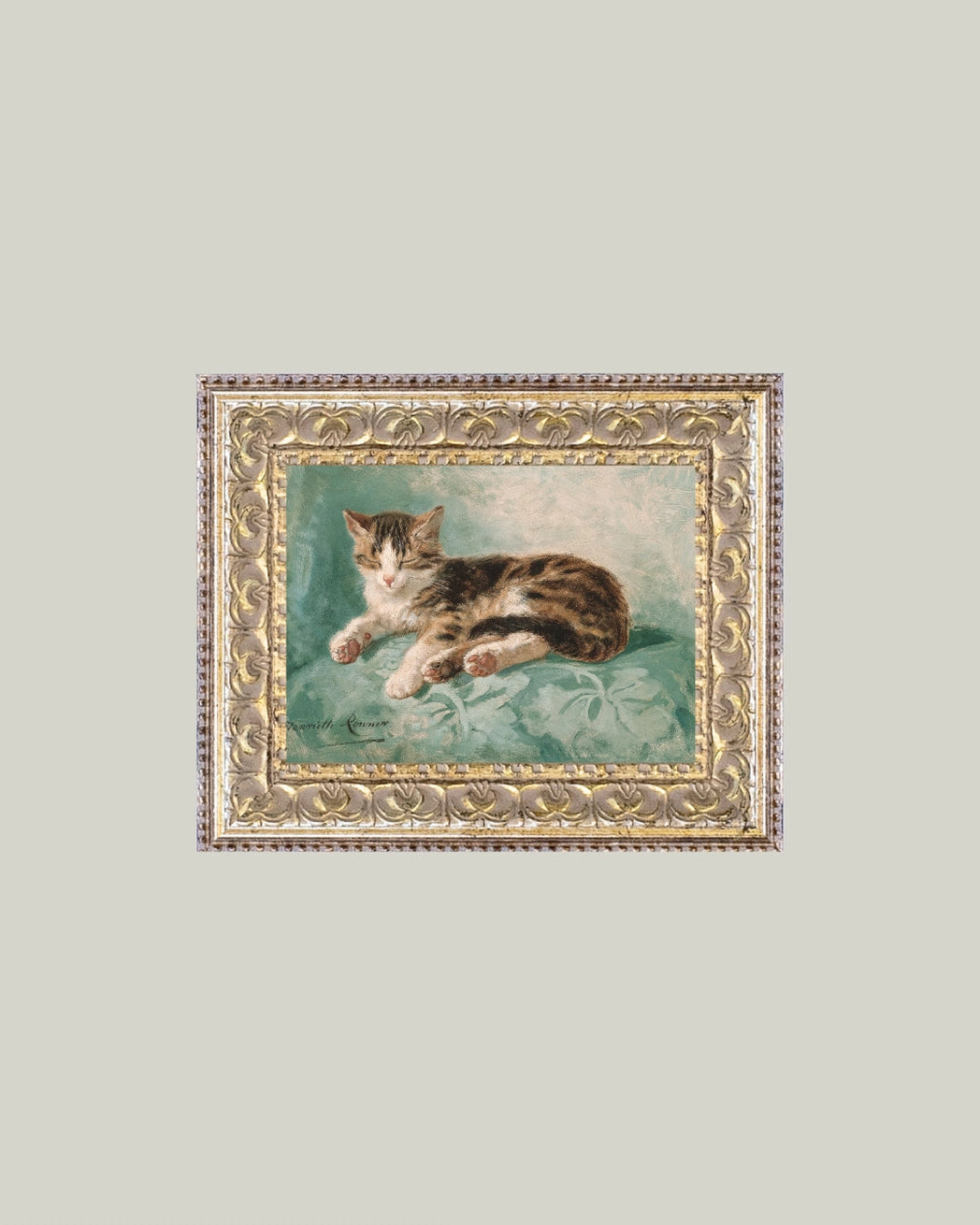 Cat Nap Framed Antique Art - 7x5