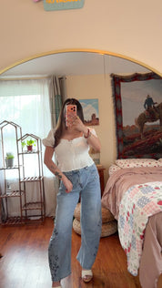 Floral Cutout Barrel Jeans