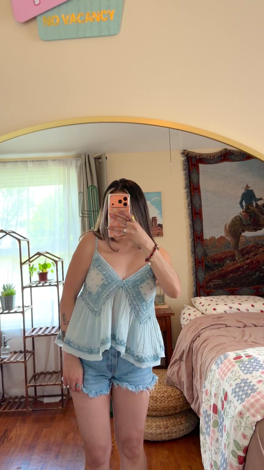 Embroidered Woven Tank Top - Blue