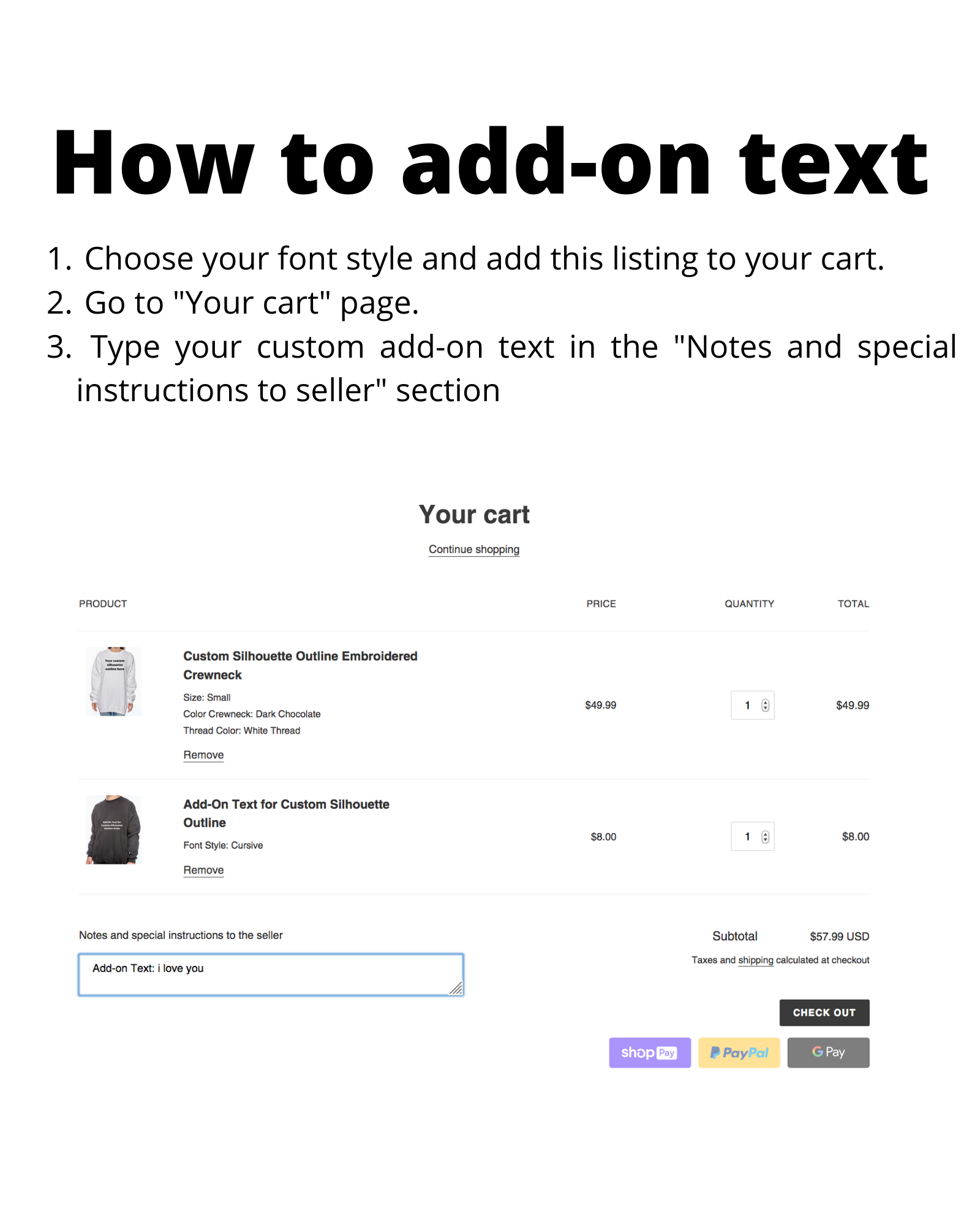 Customize it! Embroidered Add-On Text (Sleeve or Bottom of outline)
