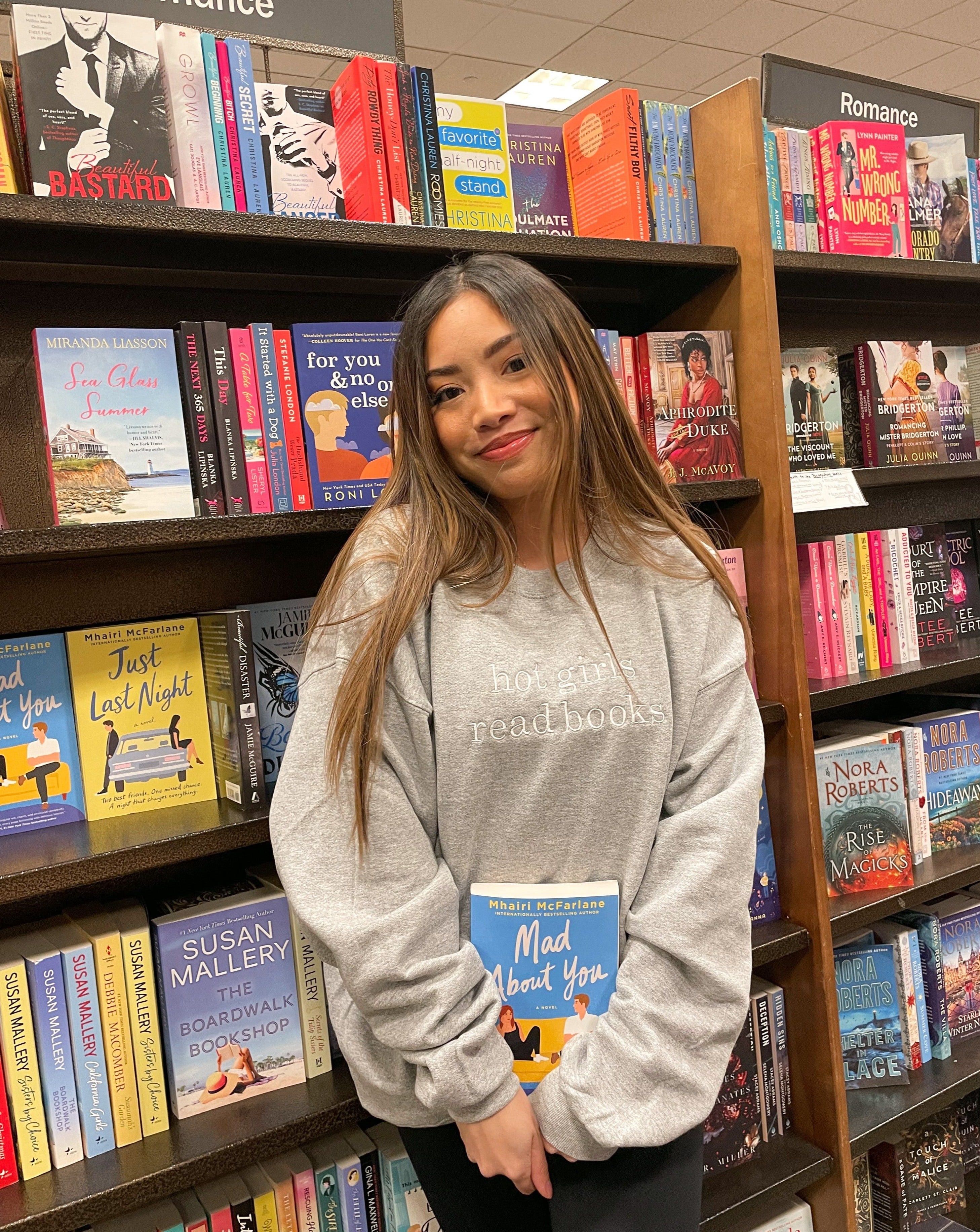 Hot Girls Read Books Crewneck - White Thread