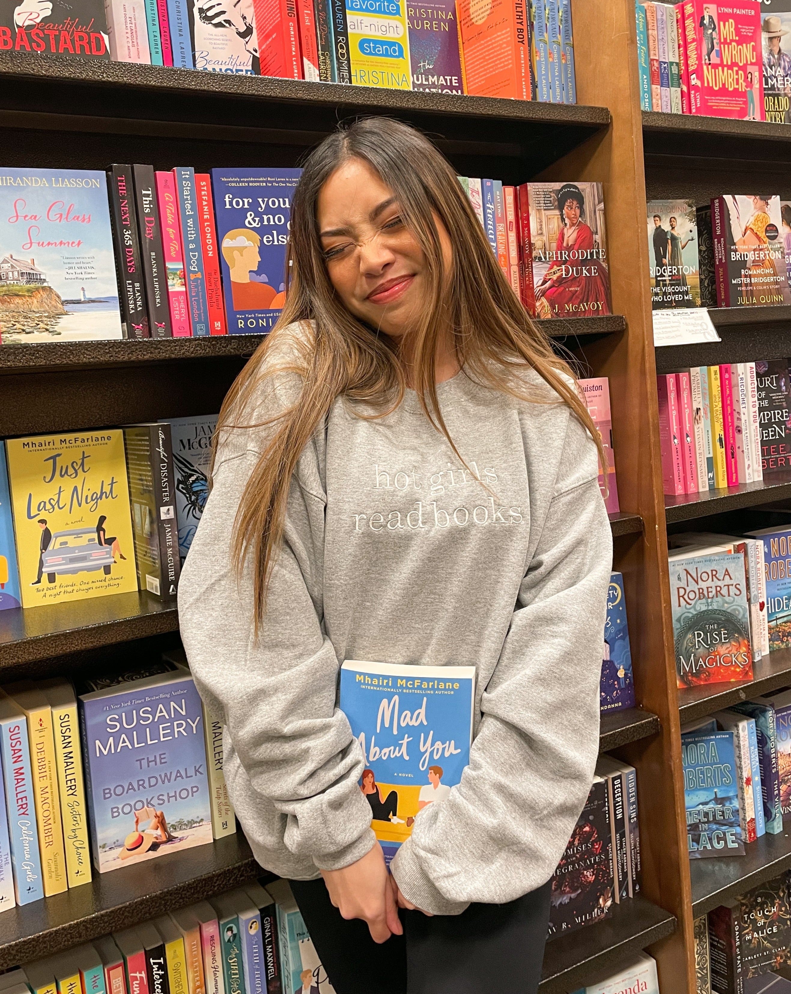 Hot Girls Read Books Crewneck - White Thread